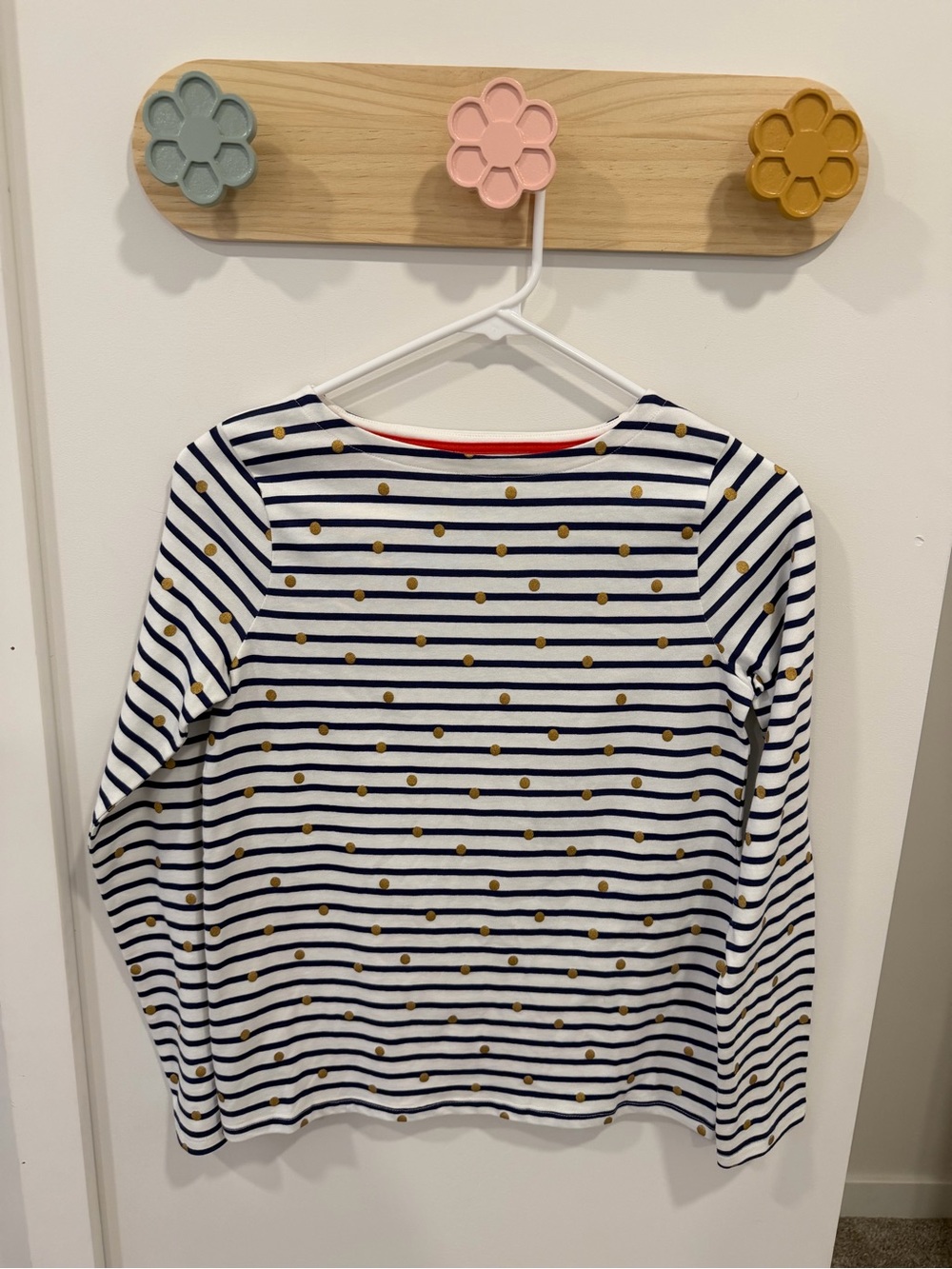 Mini Boden Navy Striped Long-Sleeve Top with Gold Dots